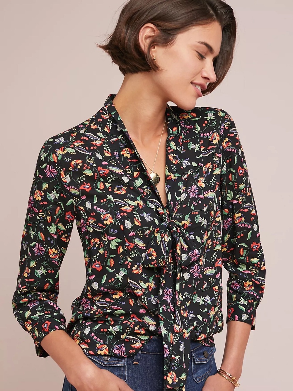Anthropologie 21 of 52 Conversations Colloquial Floral Neck Tie Blouse